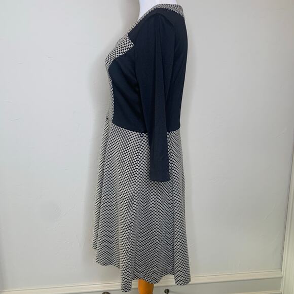 Jersey 3/4 Sleeve Colorblock Dress Sz 8 Black Tan - Picture 2 of 8